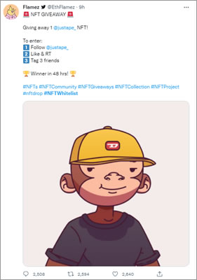 Example of an NFT giveaway tweet on twitter with high engagement